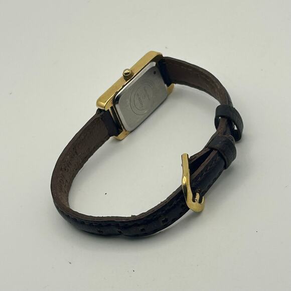 Vintage Mathey-Tissot Gold Plated Brown Leather Tank Watch Working New Battery
